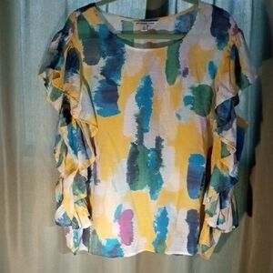 Cato Vibrant Abstract Ruffle Blouse